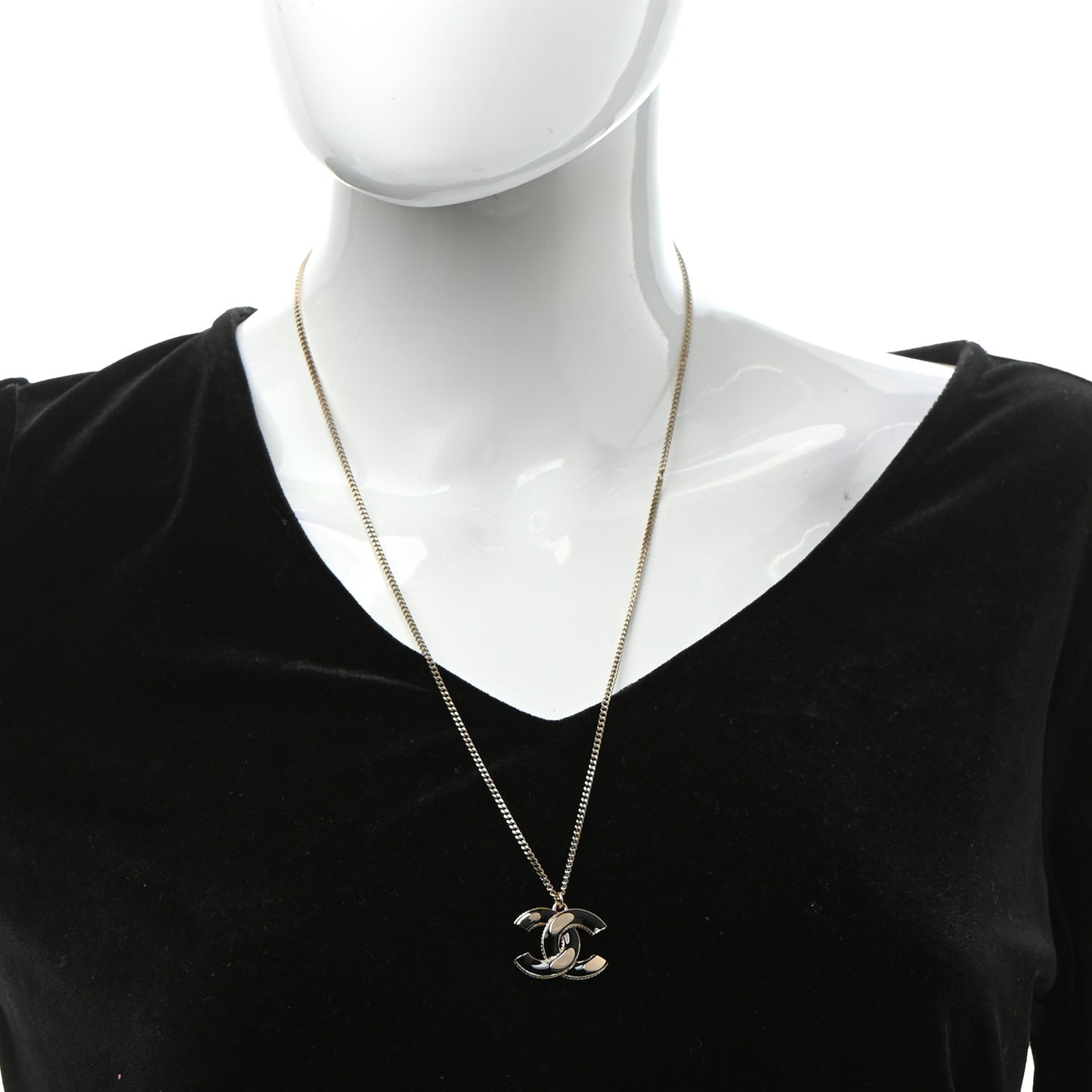 Enamel CC Pendant Necklace Black Light Gold