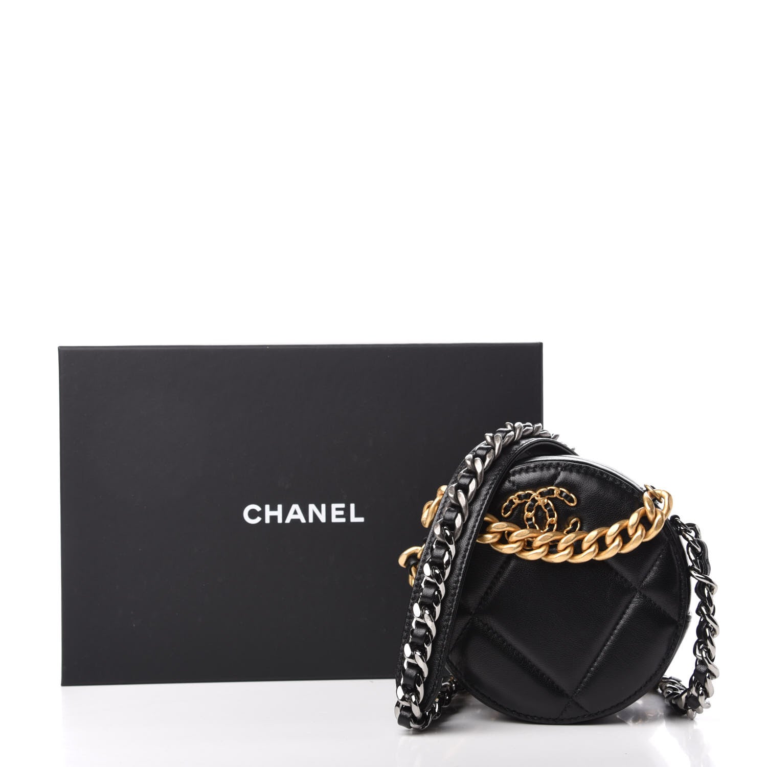 Chanel Lambskin Quilted 19 Round Clutch With Chain Black 10 of 10