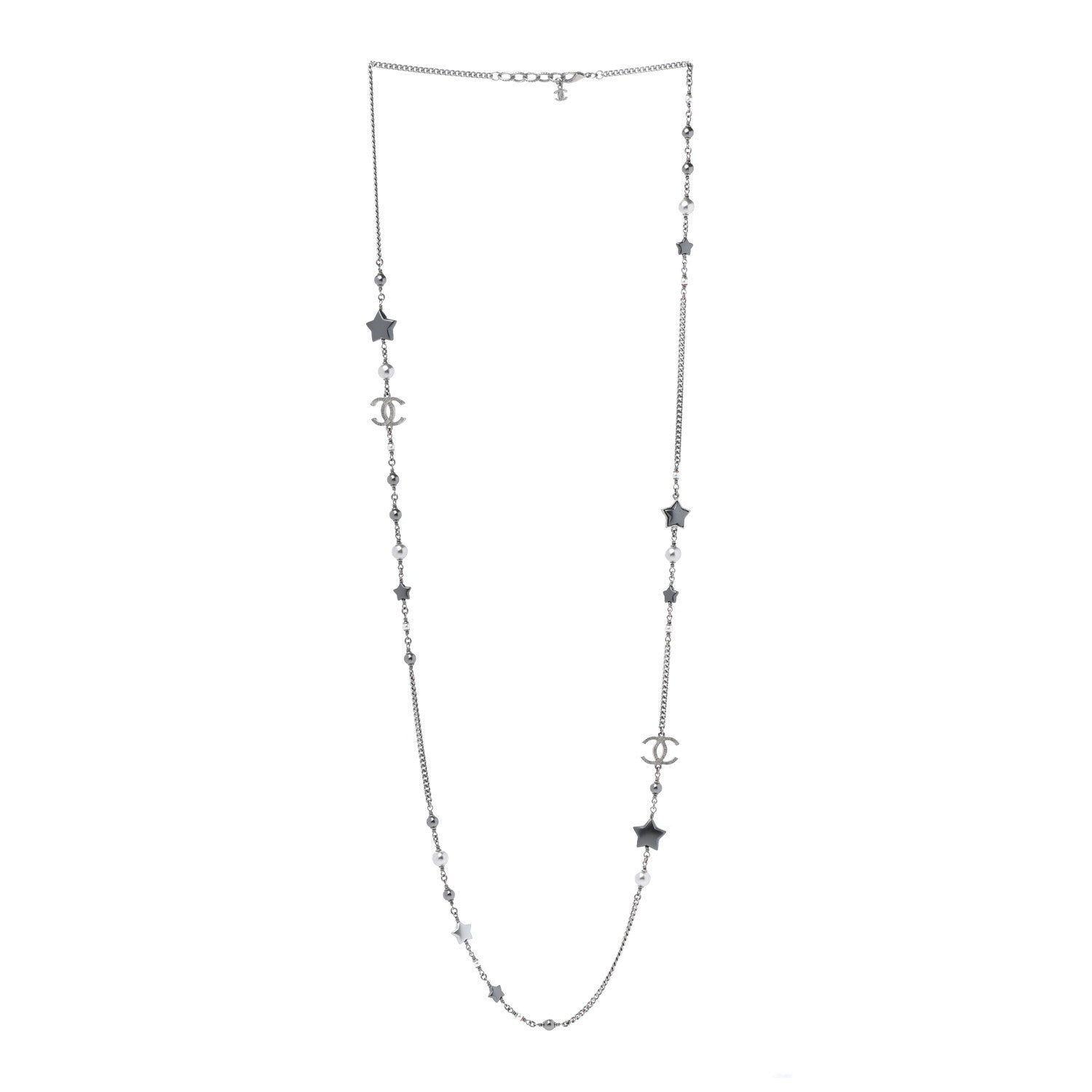 Chanel Pearl CC Star Long Necklace Silver 3 of 6