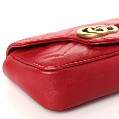 Gucci Calfskin Matelasse Super Mini GG Marmont Shoulder Bag Hibiscus Red 8 of 9