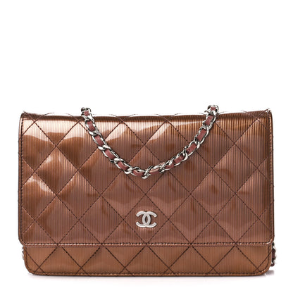 Chanel Metallic Striated Patent Quilted Wallet on Chain WOC Bronze 1 of 12