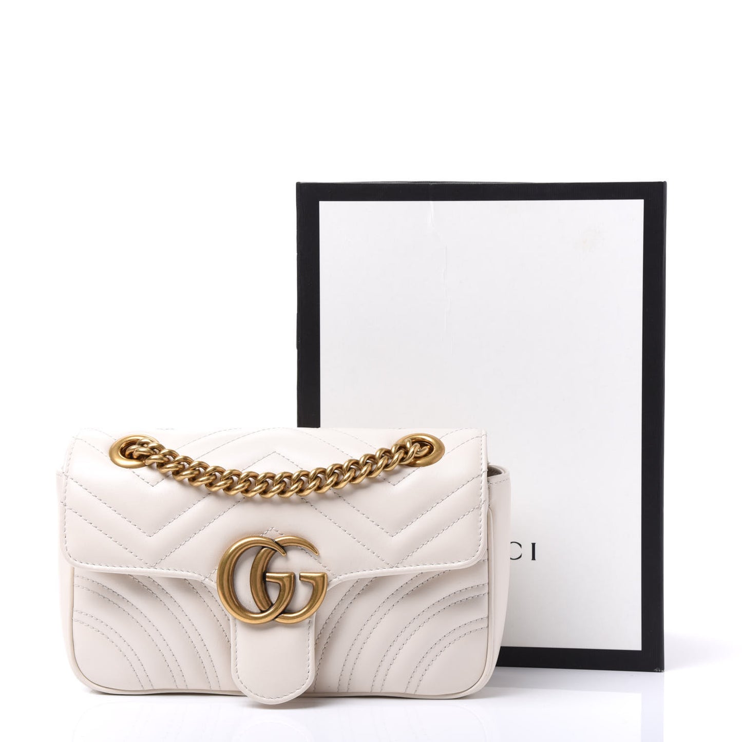 Calfskin Matelasse Mini GG Marmont Shoulder Bag White