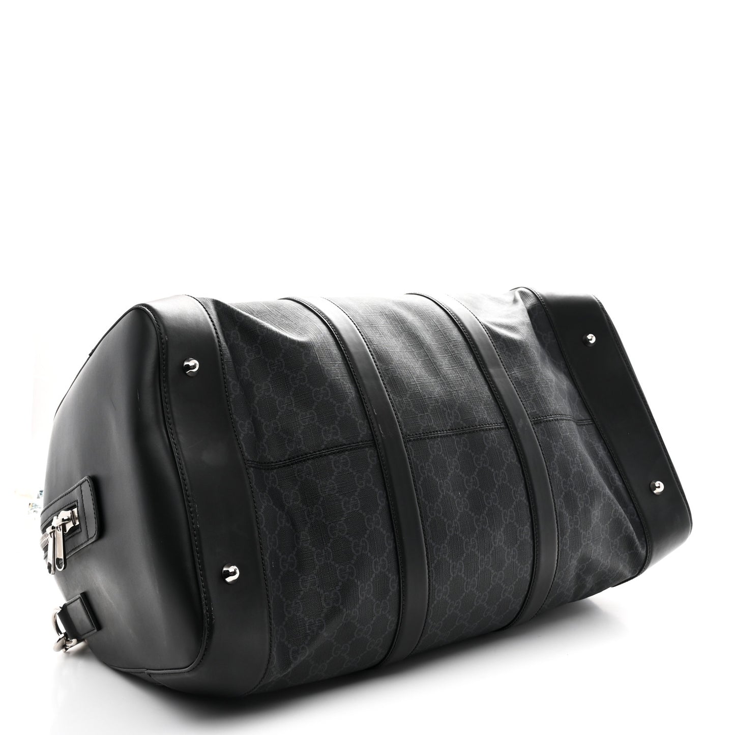 Soft GG Supreme Monogram Appia Calfskin Web Large Carry On Duffle Bag Black Grey