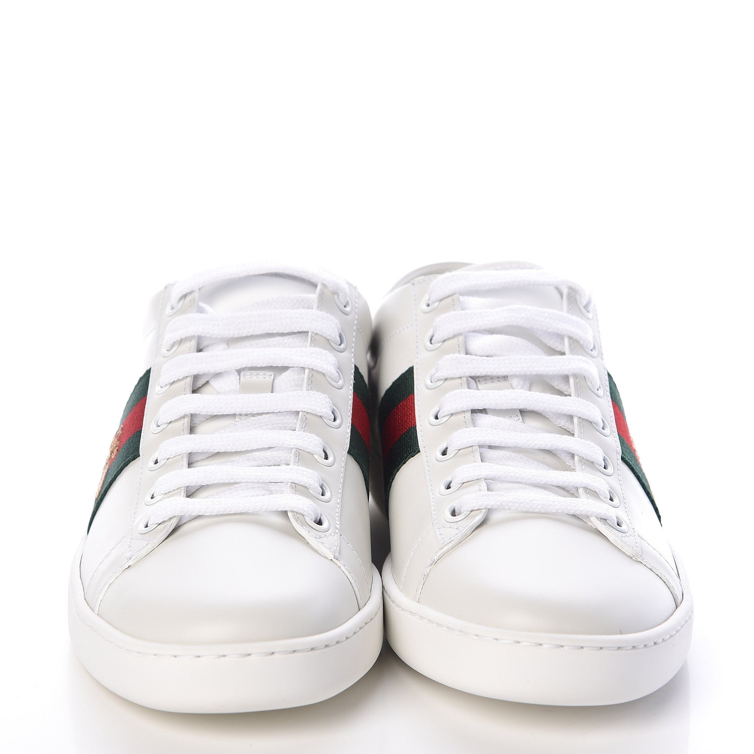 Gucci Calfskin Web Bee Embroidered Womens Ace Sneakers 38 White Green 2 of 9
