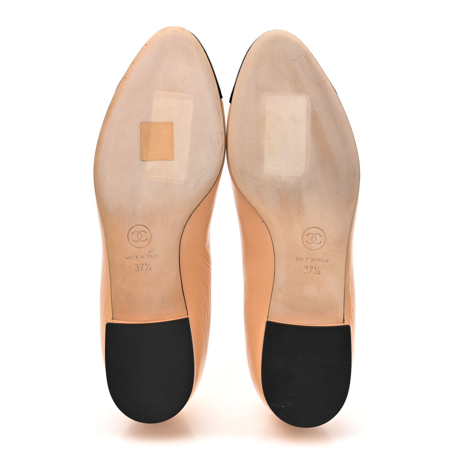 Chanel Lambskin Patent Cap Toe CC Ballerina Flats 37.5 Beige Black 5 of 11