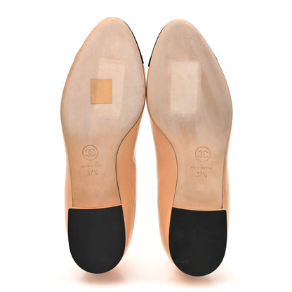 Chanel Lambskin Patent Cap Toe CC Ballerina Flats 37.5 Beige Black 5 of 11