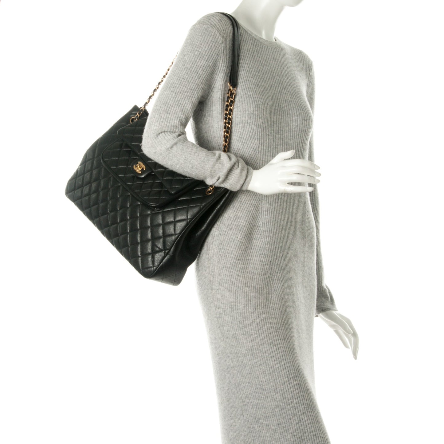 Caviar Quilted Flap Tote Black