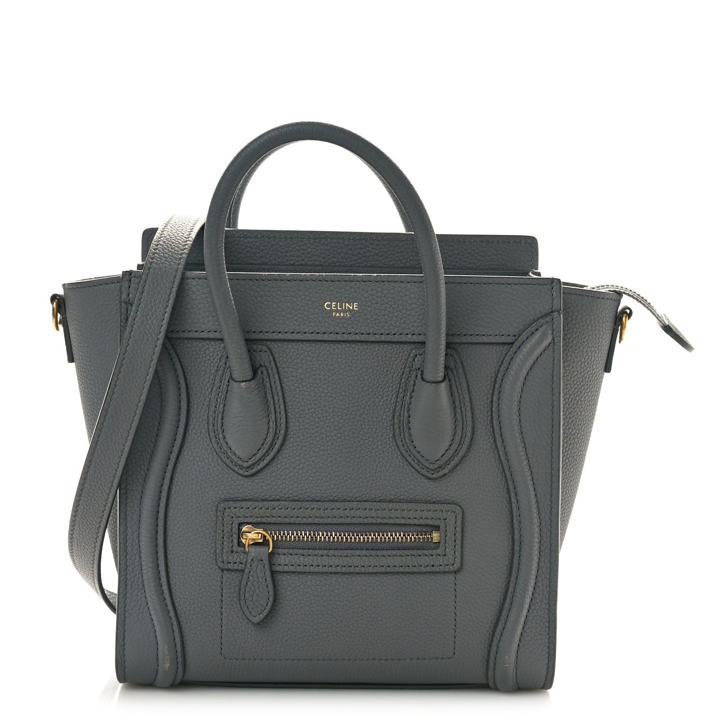Celine Drummed Calfskin Nano Luggage Kohl 1 of 10