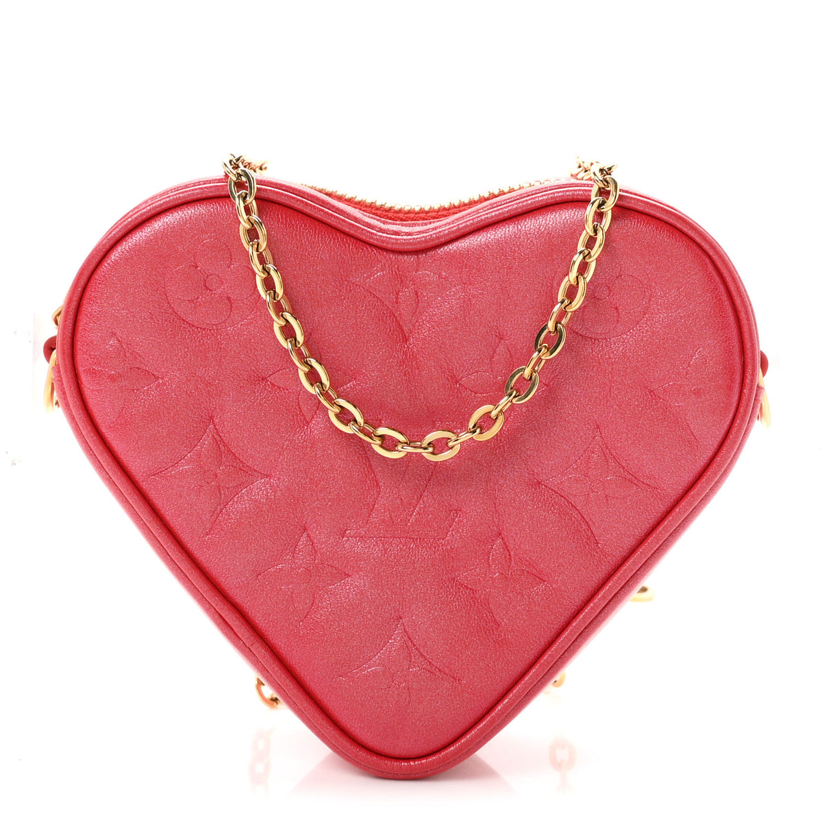 Lambskin Embossed Monogram Fall In Love Sac Coeur Heart Chain Bag Lipstick Red