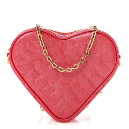 Louis Vuitton Lambskin Embossed Monogram Fall In Love Sac Coeur Heart Chain Bag Lipstick Red 1 of 9