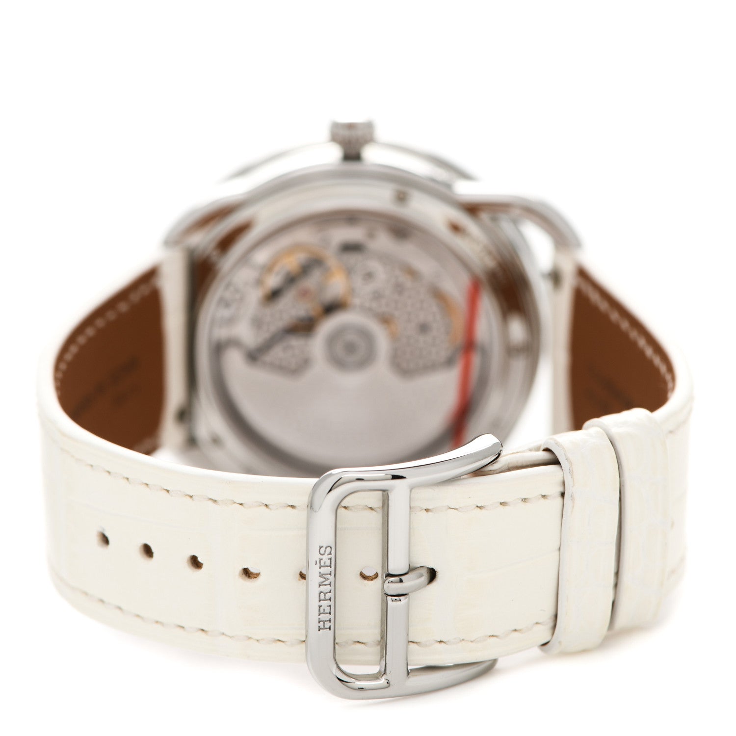 Hermes Stainless Steel Alligator 38mm Arceau Petite Lune Automatic Watch Blanc 3 of 7