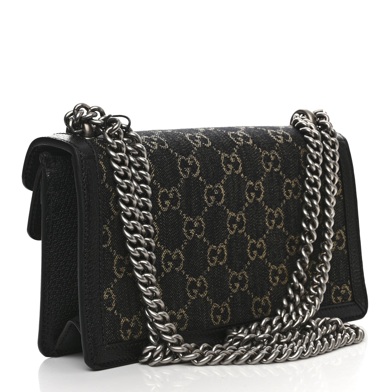 Gucci Jacquard Black Denim GG Monogram Textured Dollar Calfskin Small Dionysus Shoulder Bag Black Ivory 3 of 11