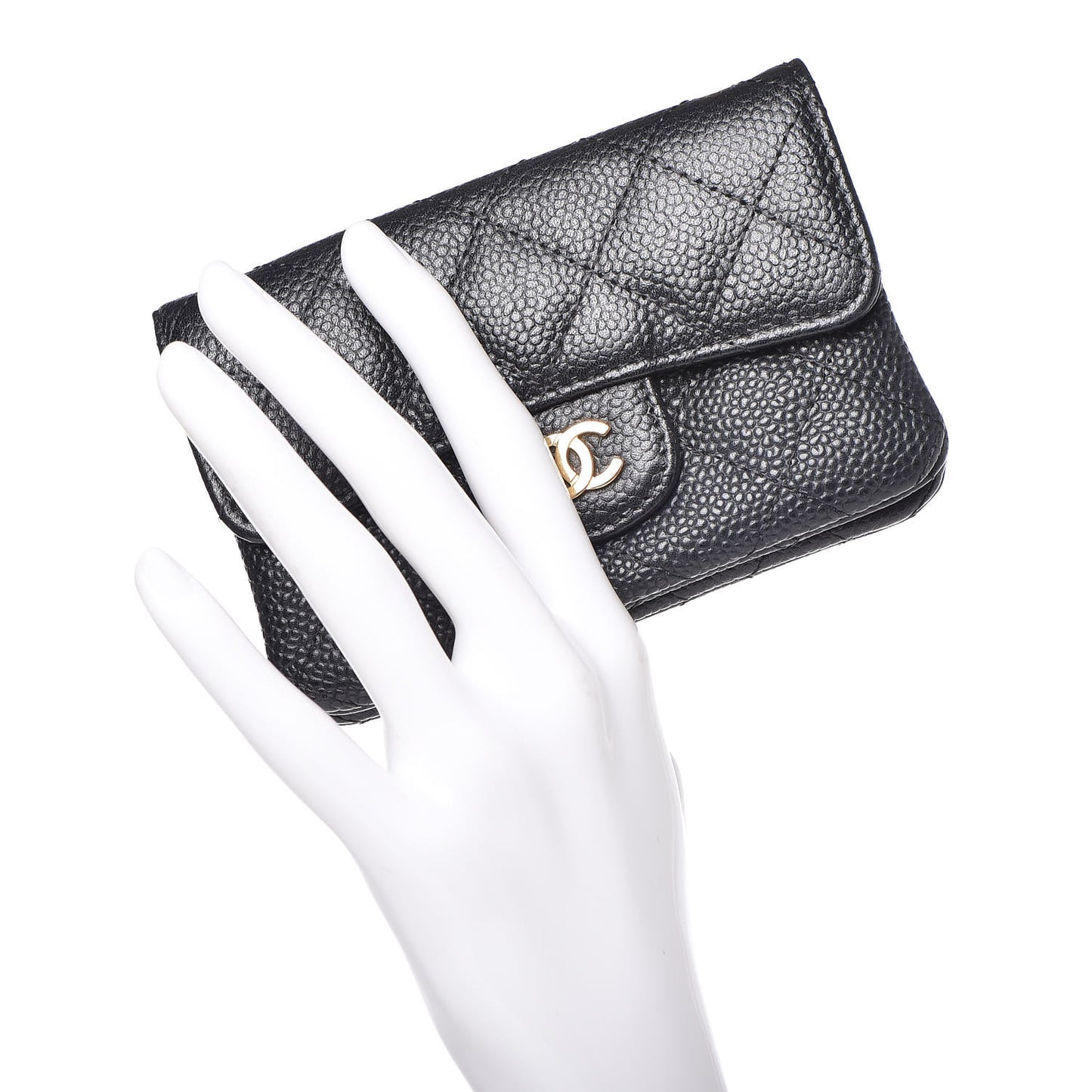 Caviar Quilted Zip Card Holder Black