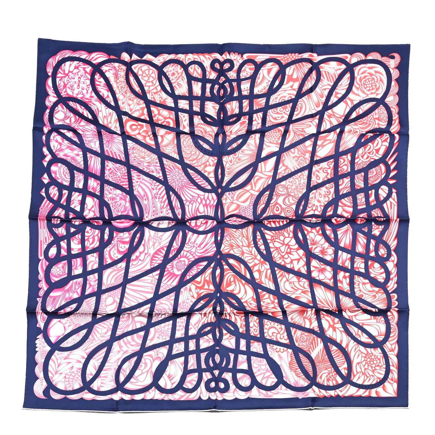 Hermes Silk Reverie Solitaire Scarf 90 Marine Rose Vif White 1 of 6