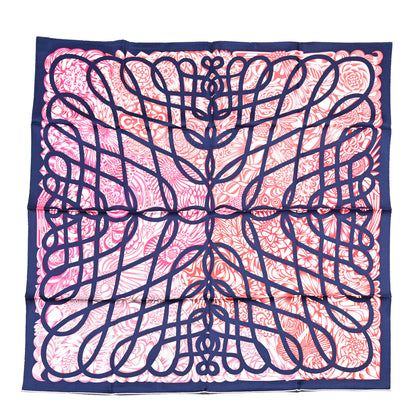Hermes Silk Reverie Solitaire Scarf 90 Marine Rose Vif White 1 of 6