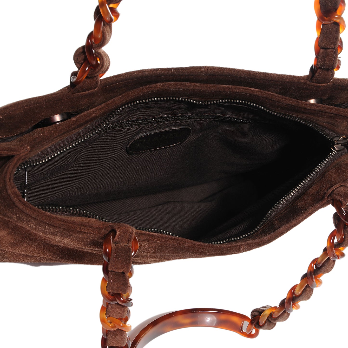 Suede Bekko Chain CC Shopping Tote Dark Brown