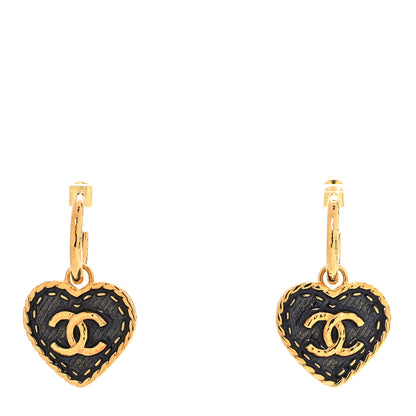 Chanel Metal Enamel CC Denim Heart Drop Earrings Gold Blue 1 of 5
