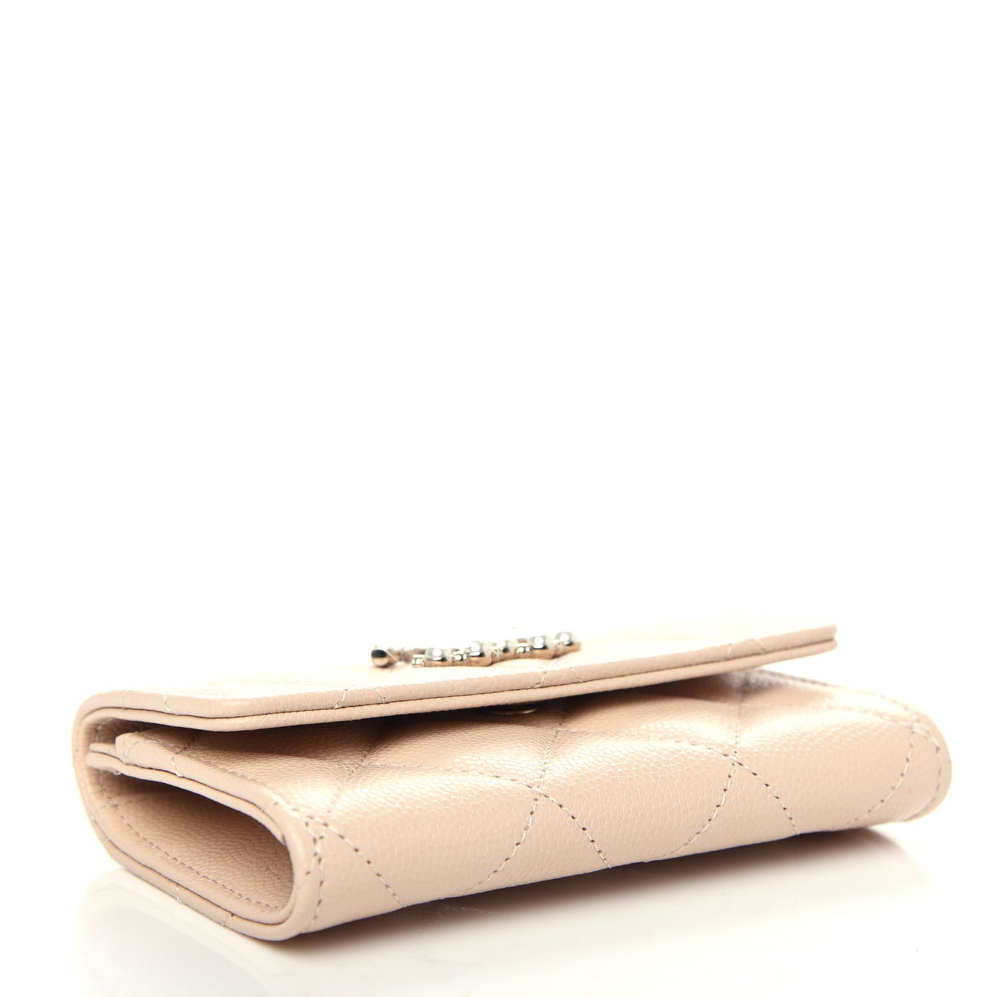 Caviar Pearl Quilted Coco Candy Flap Card Holder Beige