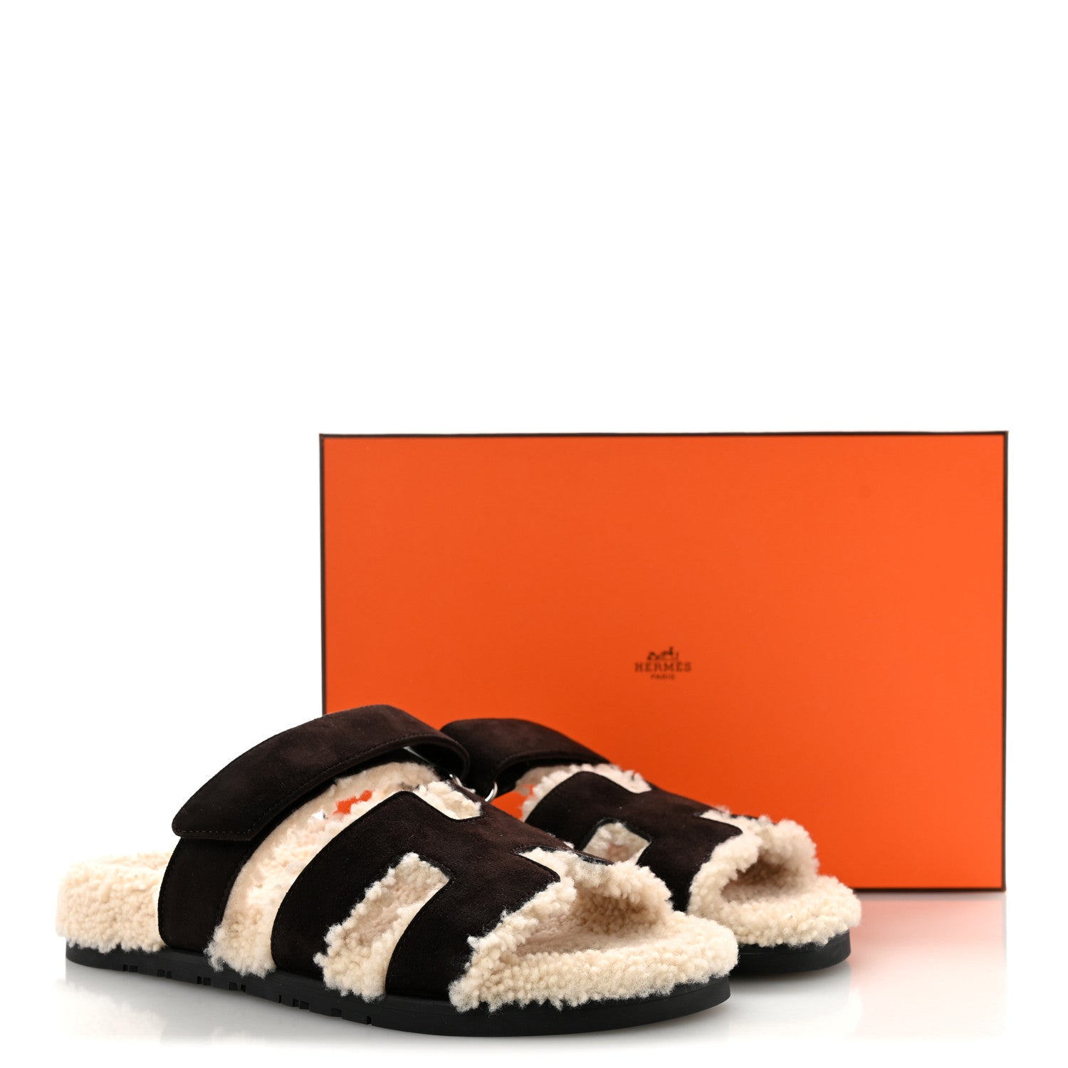 Hermes Suede Goatskin Woolskin Womens Chypre Sandals 39.5 Marron Ebene 10 of 10