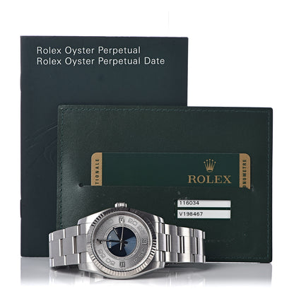Rolex Stainless Steel 36mm Oyster Perpetual Chronometer Watch Concentric Blue 116034 7 of 7