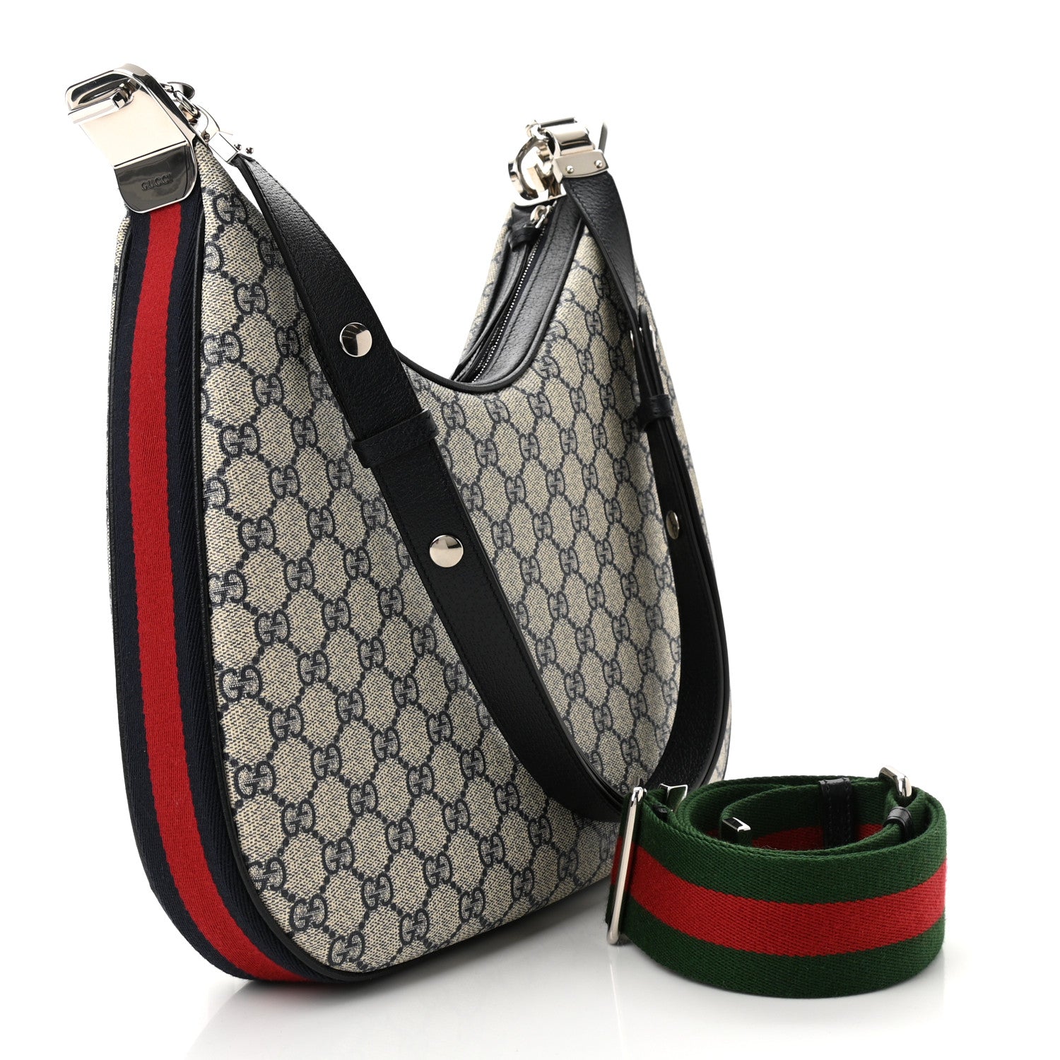 Gucci GG Supreme Monogram Textured Calfskin Web Large Attache Shoulder Bag Beige Blue 3 of 10
