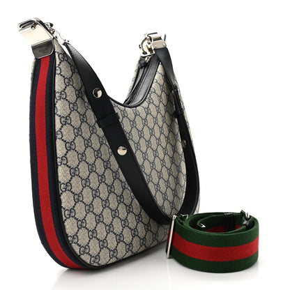 Gucci GG Supreme Monogram Textured Calfskin Web Large Attache Shoulder Bag Beige Blue 3 of 10