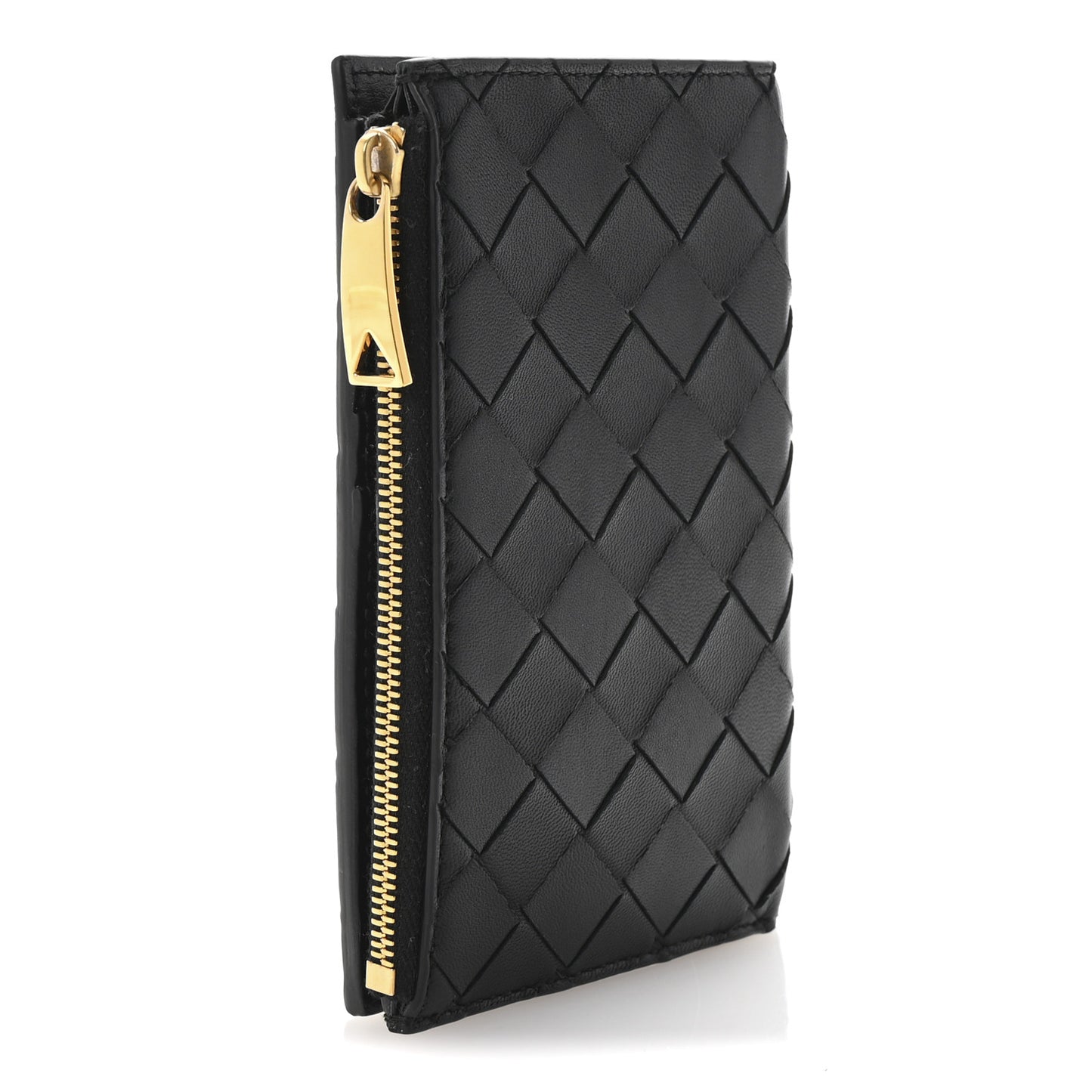 Nappa Intrecciato Medium Bi-Fold Zip Wallet Black