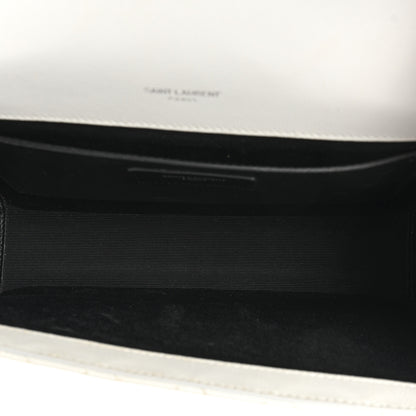 Saint Laurent Grain De Poudre Textured Mixed Matelasse Medium Triquilt Monogram Satchel White 5 of 20