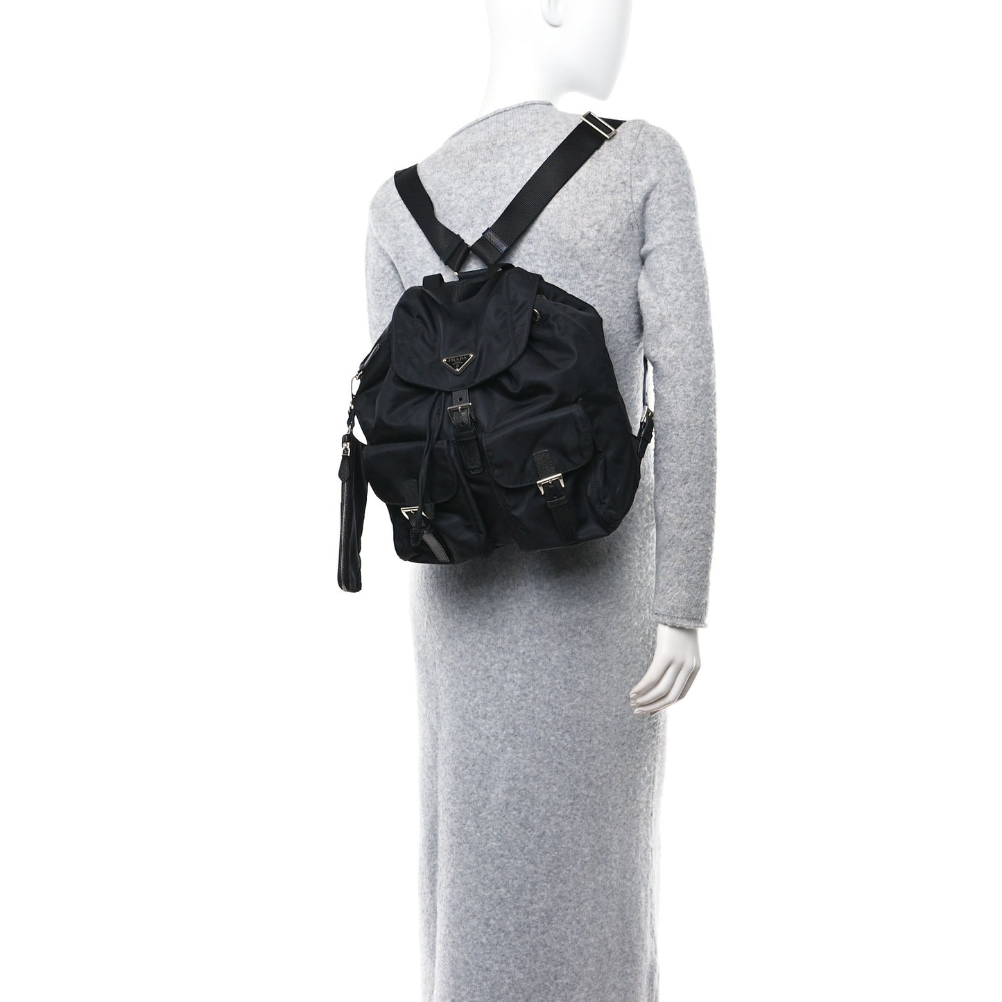 Nylon Vela Saffiano Medium Backpack Black