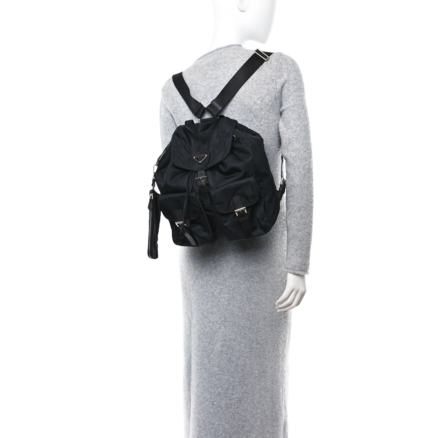 Prada Nylon Vela Saffiano Medium Backpack Black 2 of 11