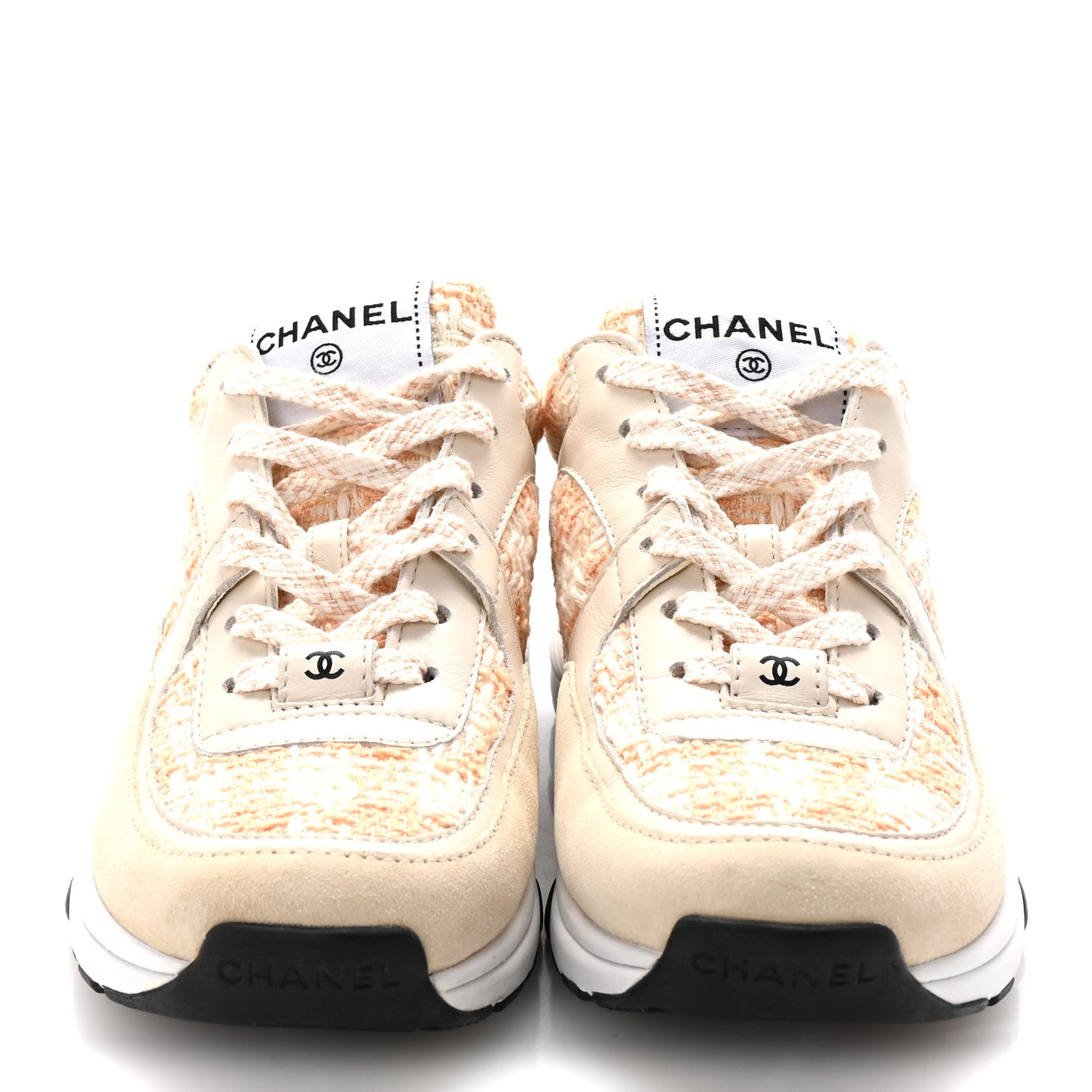 Chanel Tweed Suede Calfskin Womens CC Sneakers 35.5 Orange 3 of 9