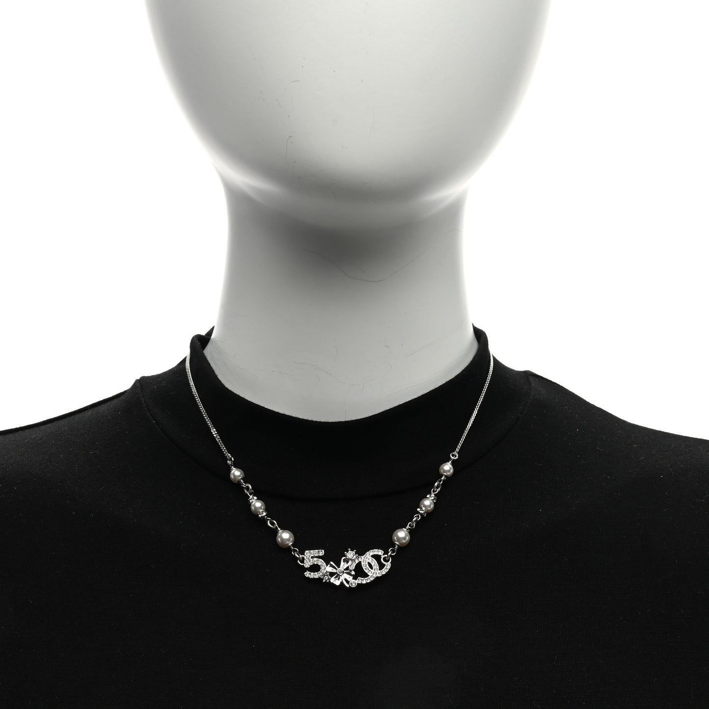 Crystal Pearl Star 5 CC Necklace Gold White