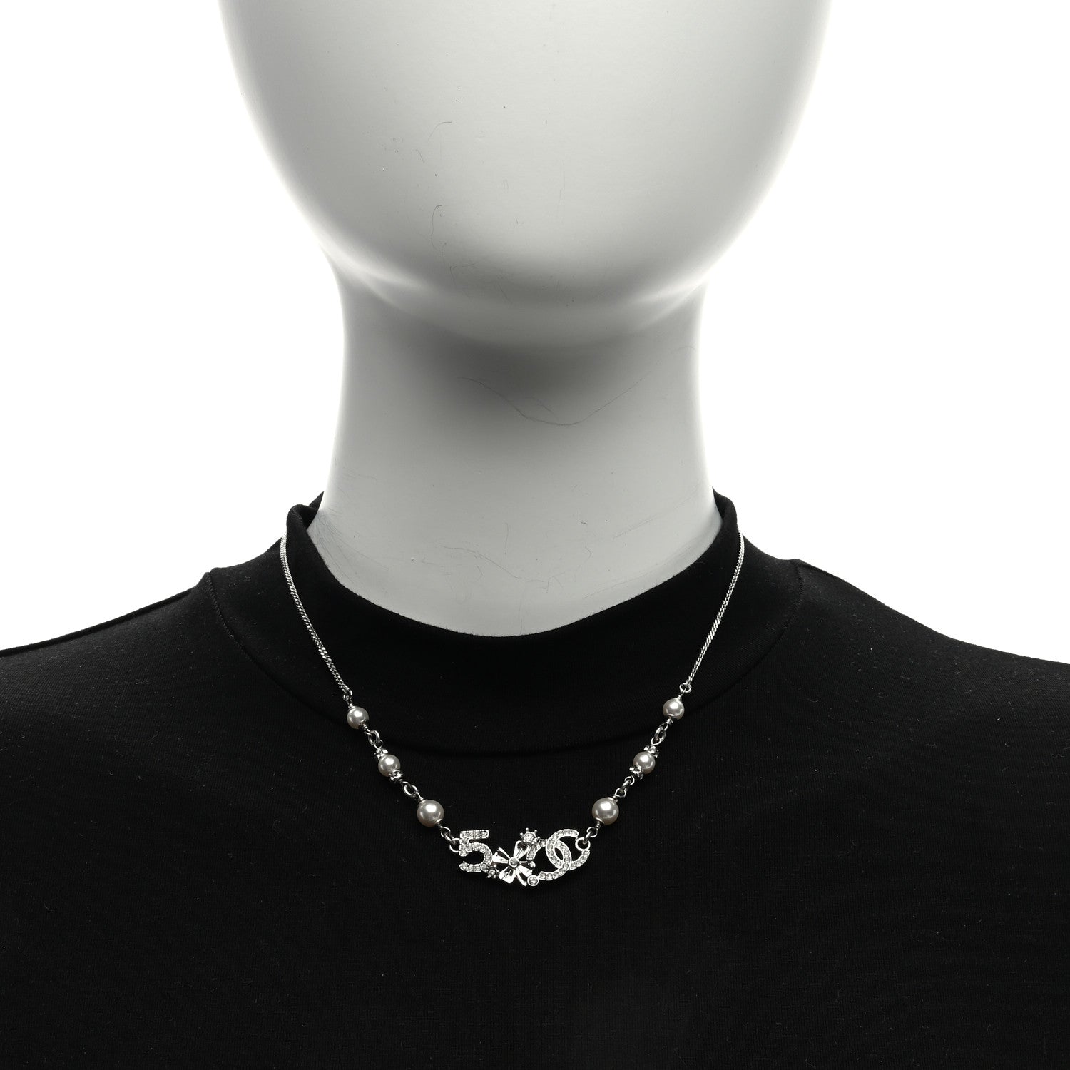 Chanel Crystal Pearl Star 5 CC Necklace Gold White 4 of 4