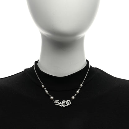 Chanel Crystal Pearl Star 5 CC Necklace Gold White 4 of 4
