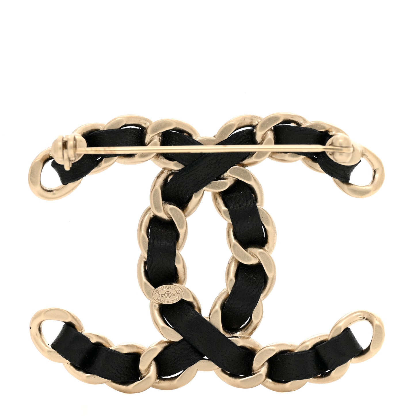 Lambskin Chain CC Brooch Black Gold