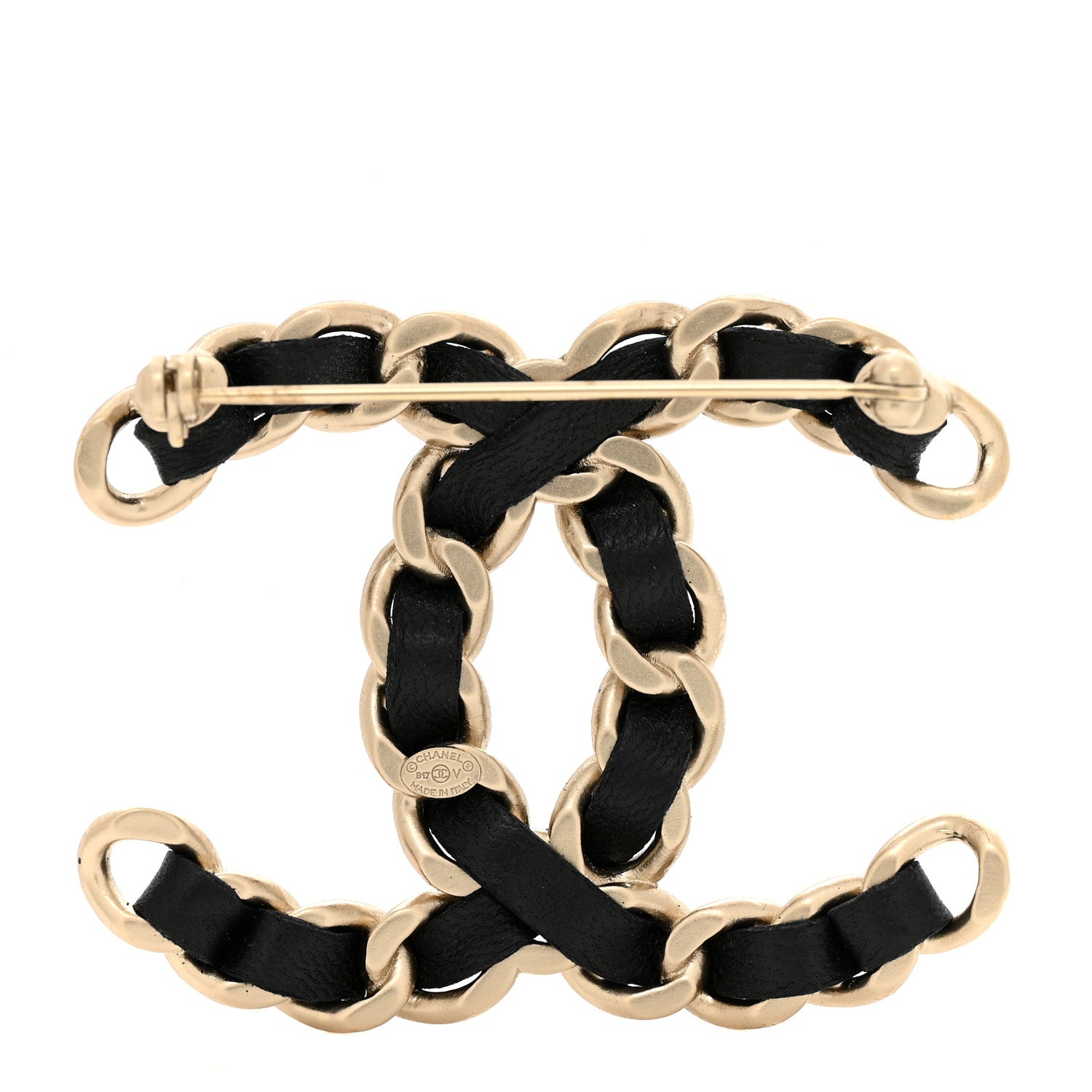 Chanel Lambskin Chain CC Brooch Black Gold 3 of 4