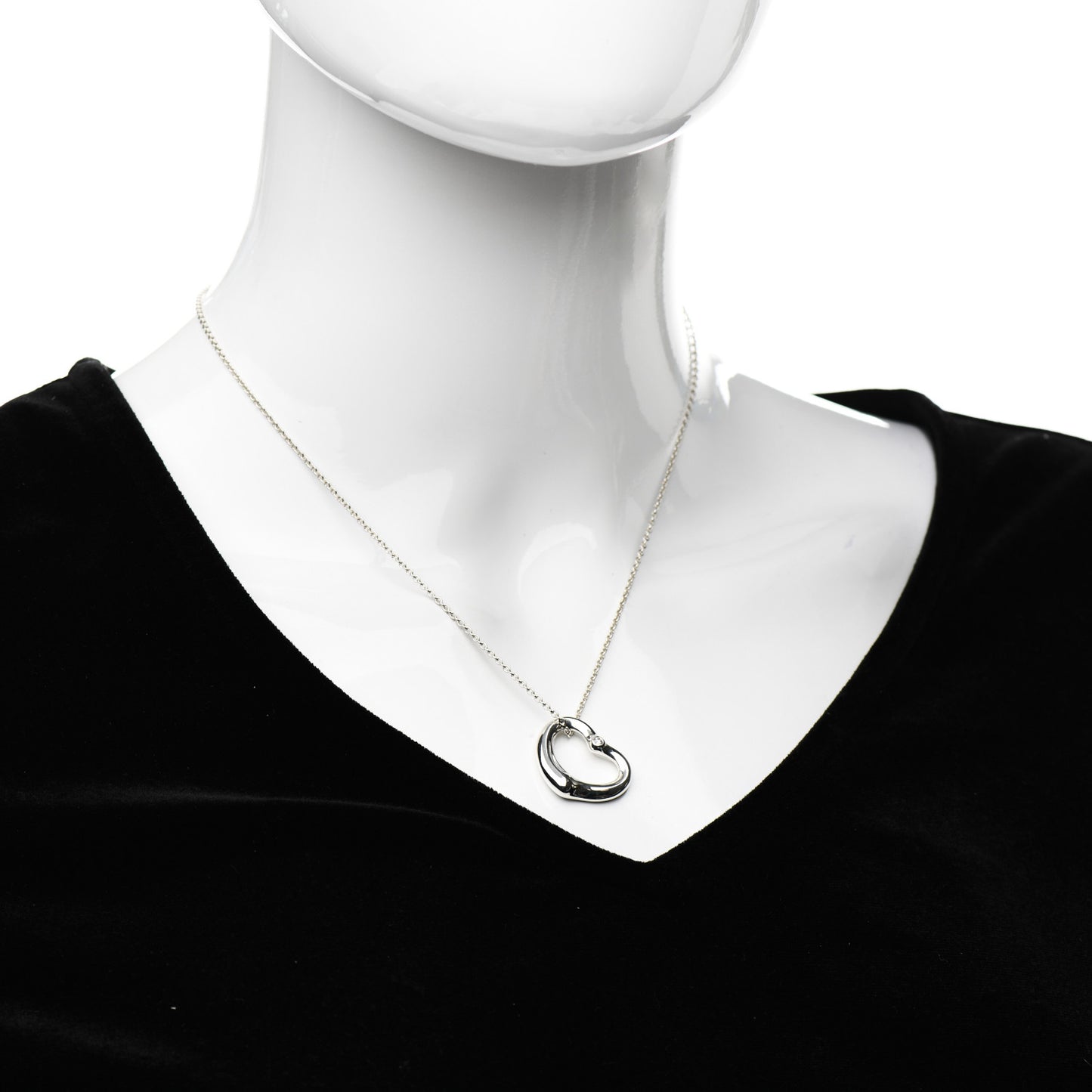 Sterling Silver Diamond 22mm Elsa Peretti Open Heart Pendant Necklace