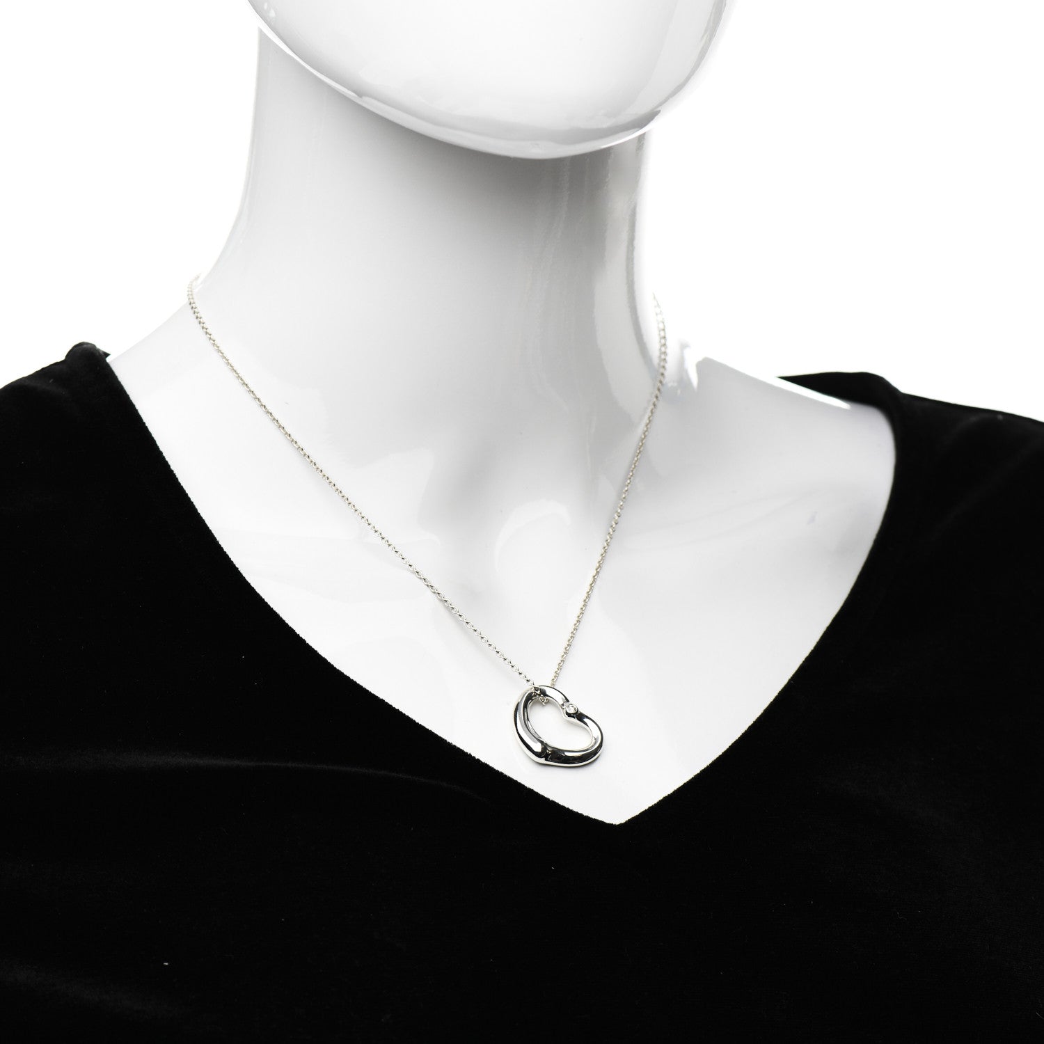 Tiffany Sterling Silver Diamond 22mm Elsa Peretti Open Heart Pendant Necklace 2 of 6
