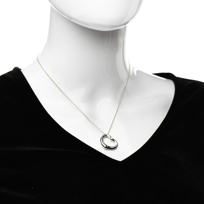 Tiffany Sterling Silver Diamond 22mm Elsa Peretti Open Heart Pendant Necklace 2 of 6