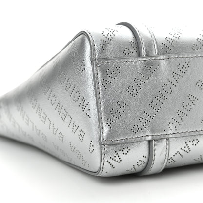 Balenciaga Metallic Calfskin Logo Perforated XXS Everyday Tote New Silver 9 of 14