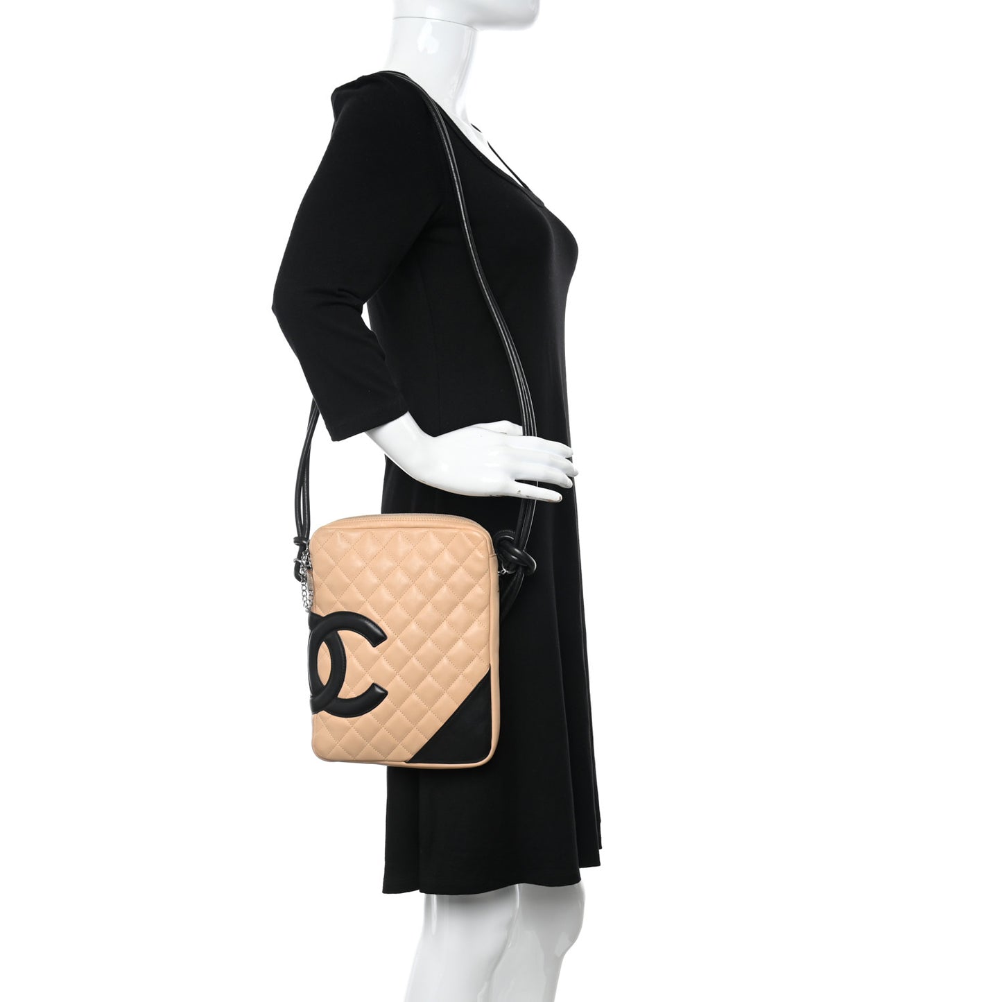 Calfskin Quilted Medium Cambon Messenger Beige Black