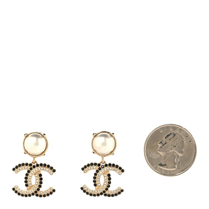 Chanel Pearl Crystal CC Drop Earrings Black Gold 2 of 5