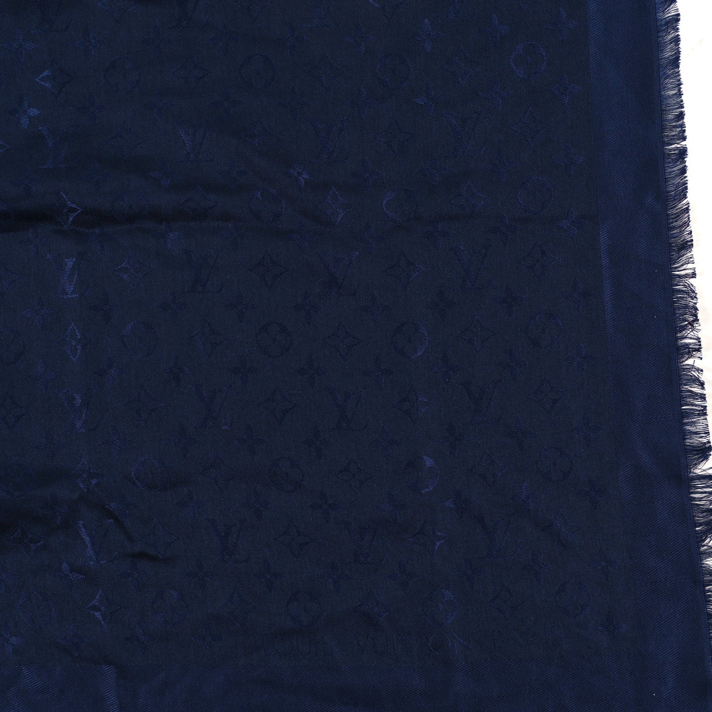 Silk Wool Monogram Denim Shawl Blue Marine
