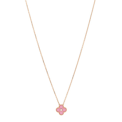 Van Cleef & Arpels 18K Rose Gold Diamond Pink Porcelain Vintage Alhambra Pendant Necklace 1 of 6