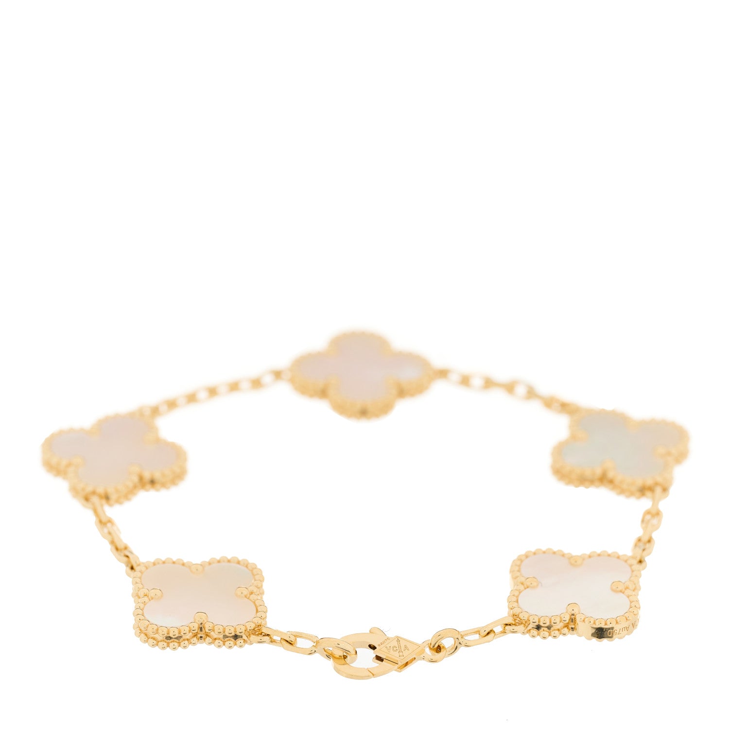 Van Cleef & Arpels 18K Yellow Gold Mother of Pearl 5 Motifs Vintage Alhambra Bracelet 2 of 4