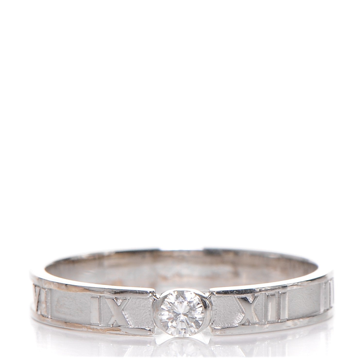 Tiffany 18K White Gold Diamond Atlas Solitaire Band Ring 60 9 1 of 5