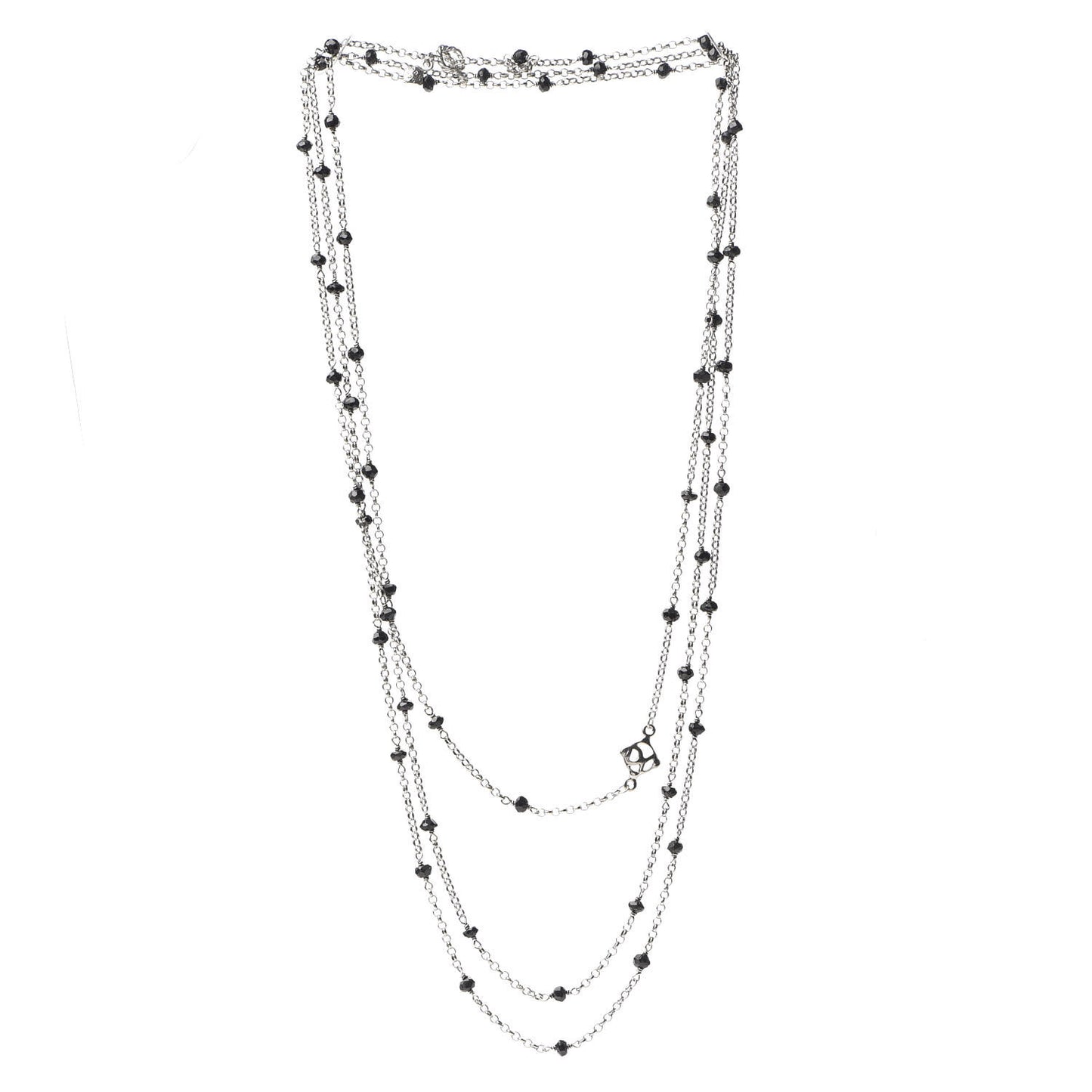 Sterling Silver Black Onyx Station Chain Necklace