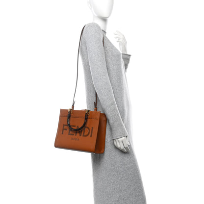 Fendi Vitello King Plexiglass Logo Embossed Small Fendi Sunshine Shopper Tote Cuoio 2 of 9