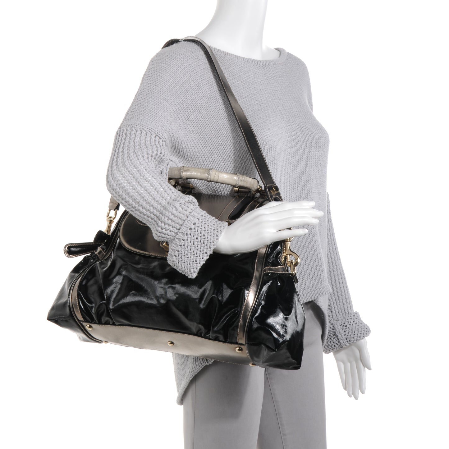 Dialux Pop Bamboo Large Top Handle Tote Black