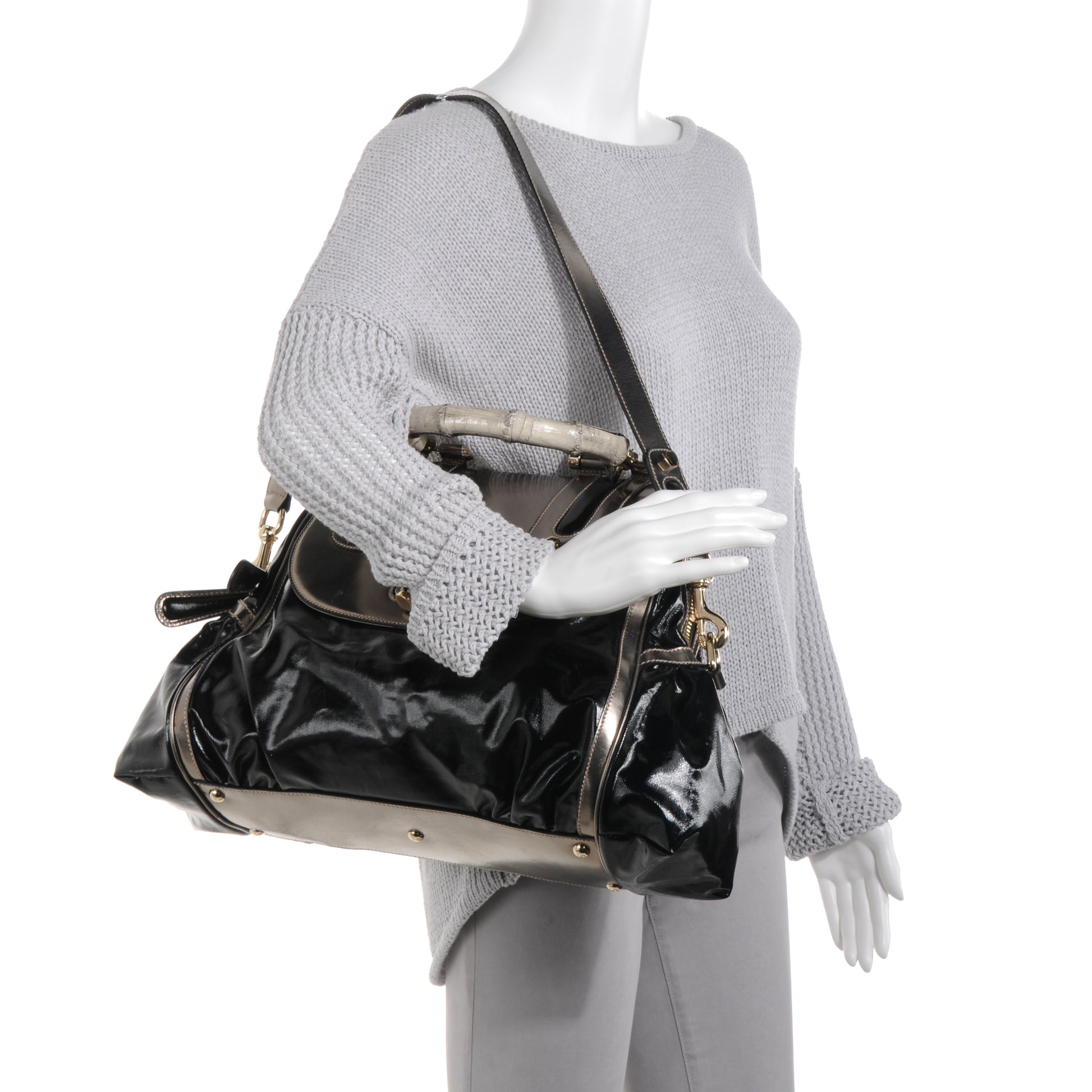 Gucci Dialux Pop Bamboo Large Top Handle Tote Black 2 of 7